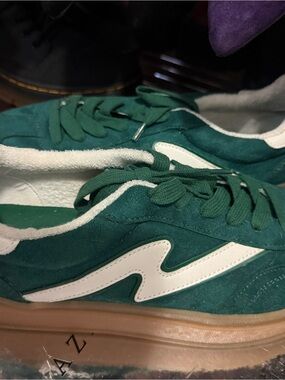 Madden Girl Green Suede Sneakers with White Accent 10